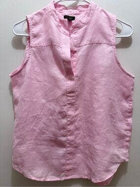 Ann Taylor Pink Linen Split-Neck Sleeveless Top